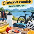 Femme triathlète mangeant un repas équilibré avant sa course.